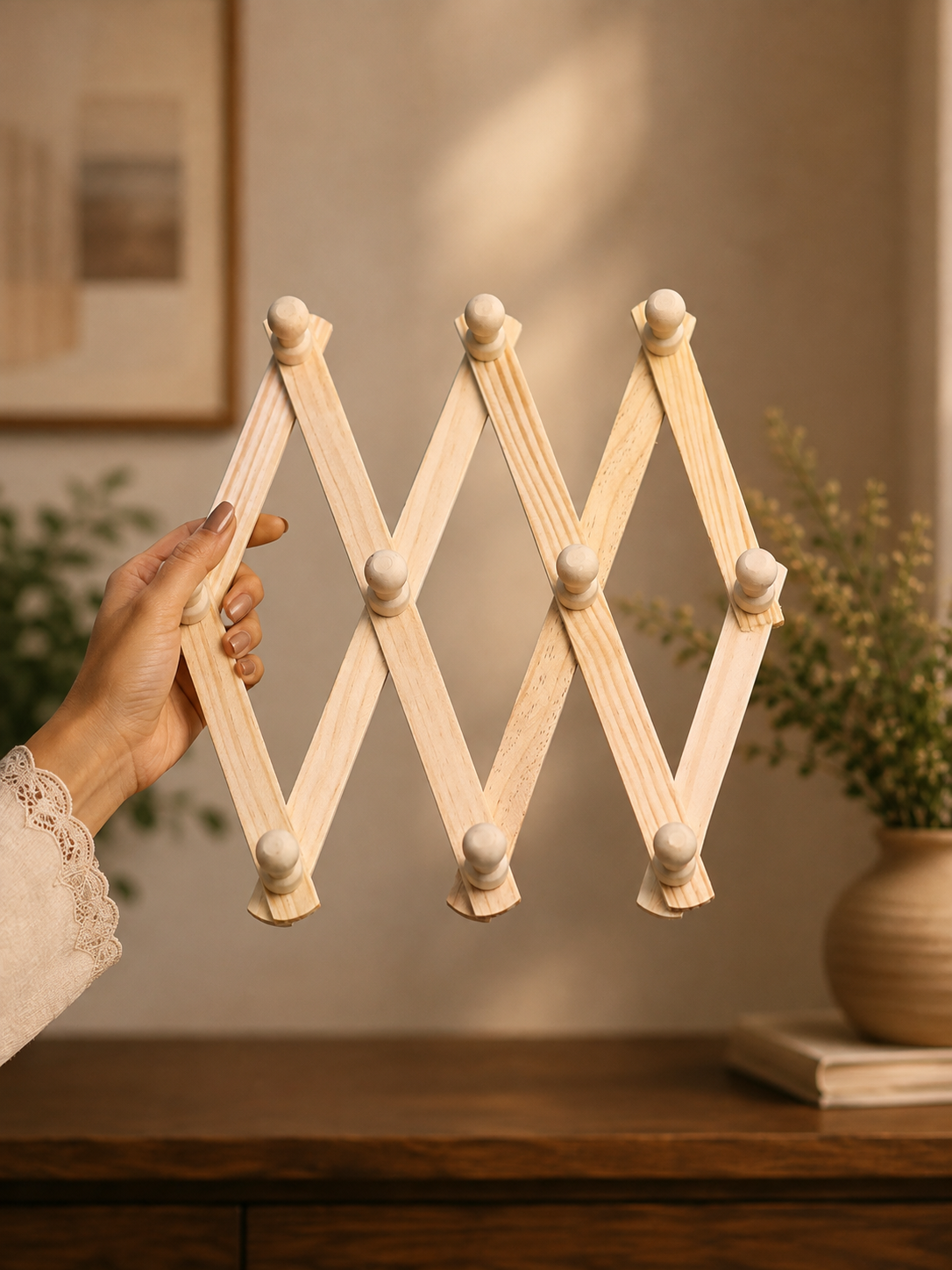 Wooden Expandable Wall Mounted Coat & Towel Rack - Image 2